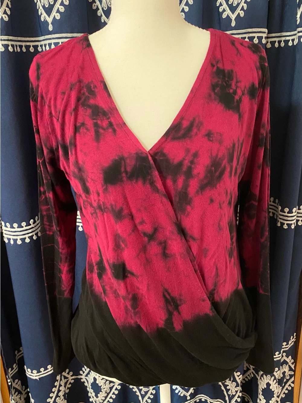 Rock & Republic Pink and Black Tie-Dye Wrap Front Top
